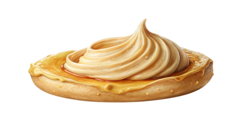 Deliciouslooking bagel covered with peanut butter and a generous swirl of frosting