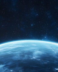 Obraz premium A serene, twilight view of Earth from space, showcasing a luminous atmospheric glow against the backdrop of a star-studded cosmos