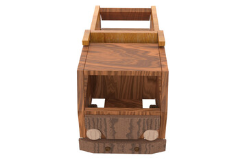 Detailed Wooden Toy Truck with Visible Wood Grain, Handmade Craftsmanship on Neutral Background