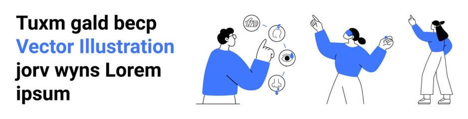 People engaging in discussions, interacting with symbols for ideas, innovation, and creativity. Ideal for collaboration, teamwork, innovation, brainstorming, presentation digital solutions