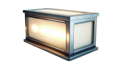 Illuminated Modernist Metallic Box Lamp with Translucent Panels and Architectural Detailing