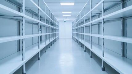Clean and Modern Empty Shelving Units in a Brightly Lit Storage Space Ready for Organization and Display