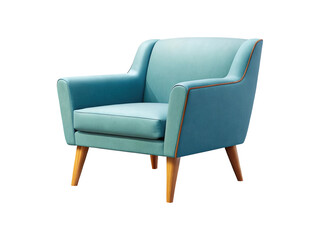Stylish light blue armchair with wooden legs and trim detailing design