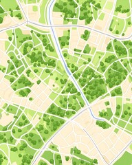 Fototapeta premium Detailed aerial view of a city with abundant green spaces, roads, and a waterway
