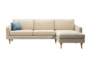 Fototapeta premium Elegant Cream Colored Sectional Sofa with a Comfortable Blue Accent Pillow