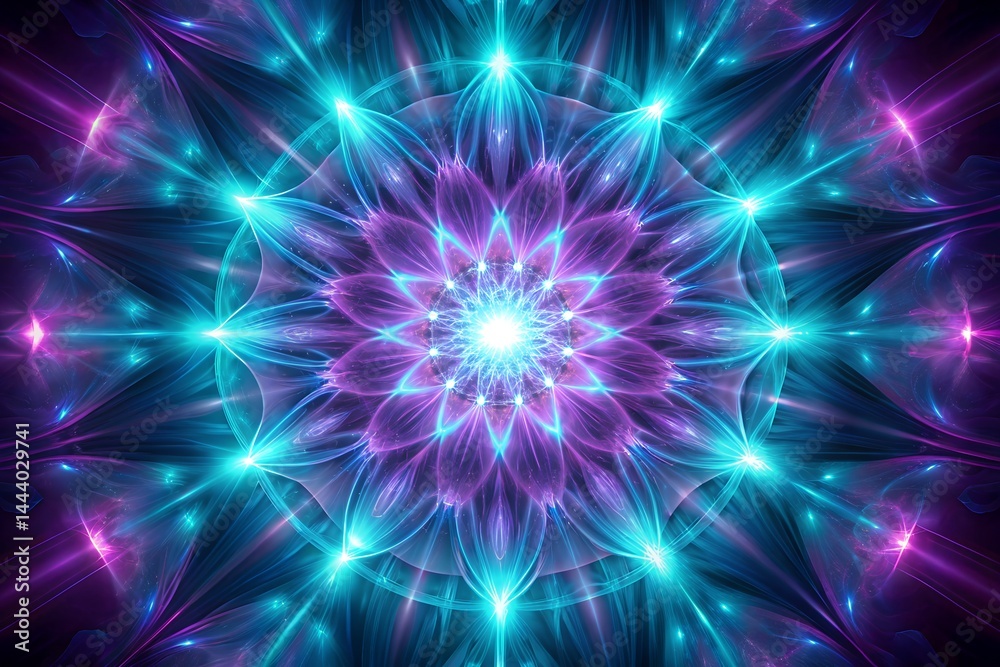 Canvas Prints futuristic mandala pattern with violet and turquoise glow