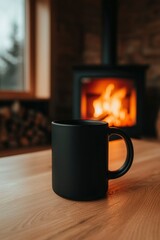 Cozy coffee by fireplace