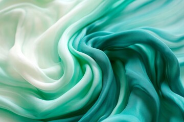 Obraz premium Intricate folds of vibrant teal and cream silk fabric.