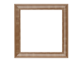 Wooden square picture frame isolated on transparent background good for displaying artwork or photos