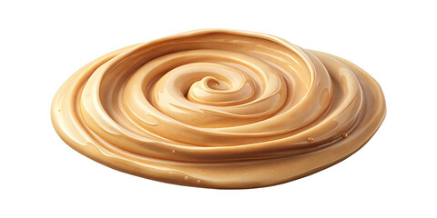 Luscious and creamy swirl of caramel topping on a clean white background