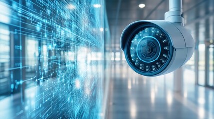 advanced security surveillance with cctv camera in modern building integrated with digital network technology for public safety and data analytics insights