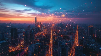 Fototapeta premium Urban Connectivity: A Visual Representation of a Connected Metropolis at Dusk