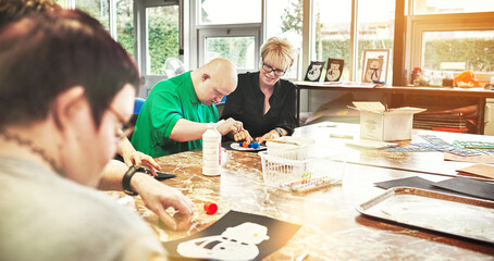 Autism, down syndrome and disability classroom art activity, learning skills development and...