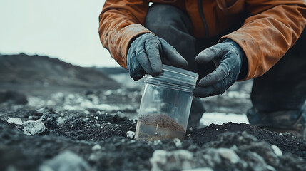 Scientist Collecting Soil Sample in a Jar