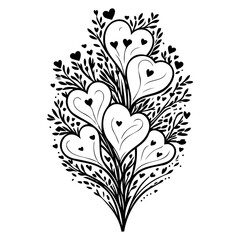 Botanical Heart Arrangement: A Romantic Floral Composition in Monochrome Style