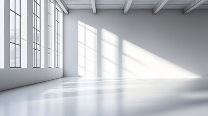 Obraz premium Natural light shadows in a modern architectural space minimalist design pure white background