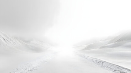 Ethereal landscape snowy road image of nature winter wonderland horizontal pure white background