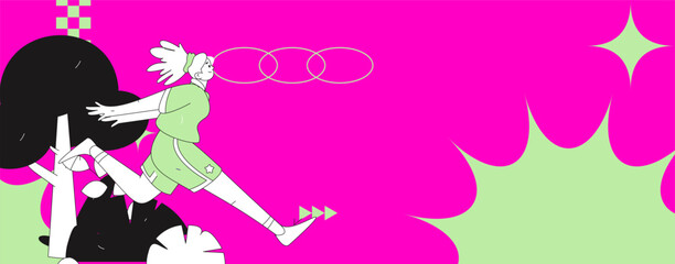 People exercising healthy running vector internet operation illustration
