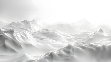 Obraz premium Serene snow-covered mountains ethereal landscape digital art horizontal white background calm atmosphere