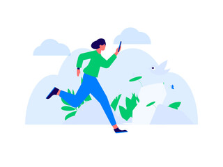 Fototapeta premium People exercising healthy running vector internet operation illustration 