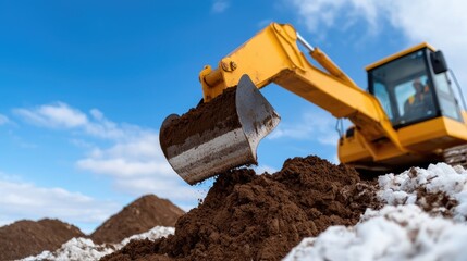 Excavator digging earth on construction site