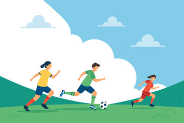 Design a flat, colorful banner promoting football training.  Include imagery suggesting skill, teamwork, and fitness.  Modern and energetic style.