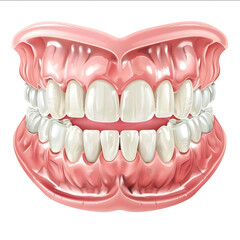 Obraz premium A minimalist medical diagram of dental implants titanium fixtures embedded into gums with prosthetic teeth aligned above clean vector style realistic proportions white background pr