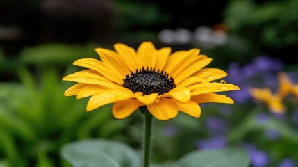 Close-up of a vibrant yellow flower with water droplets