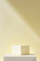 Geometric Elegance: Two Platforms Against a Pale Yellow Background with Light