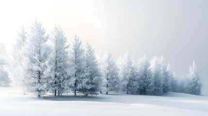 Obraz premium Winter wonderland scene with snow-covered trees serene landscape pure white background tranquil view