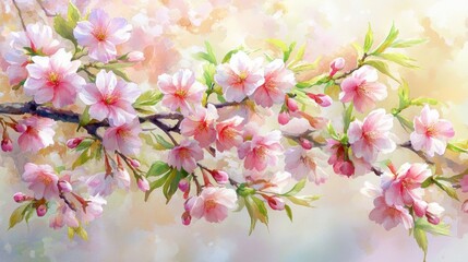 Fototapeta premium Delicate pink blossoms in soft pastel hues.