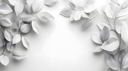 Elegant green leaves arrangement pure white background nature photography soft light minimalist concept