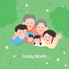 가정의달 봄 배경 하이앵글 위로 올려다보는 가족 일러스트