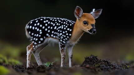 Cute spotted fawn in nature