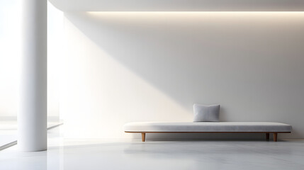 Minimalist living room scene featuring a white sofa modern interior bright space calm atmosphere