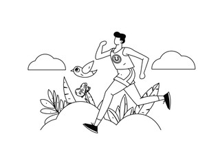 People exercising healthy running vector internet operation illustration
