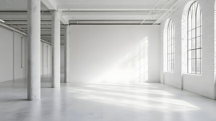 Fototapeta premium Empty modern space with large windows bright white background minimalist interior design architectural view