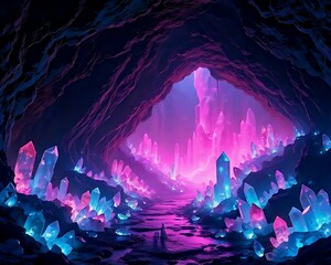A Mystical Cave of Glowing Crystals