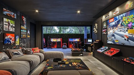 Ultimate Gaming Haven: A Stylish and Immersive Entertainment Room for Game Enthusiasts