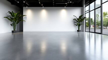 Empty modern office space with large windows