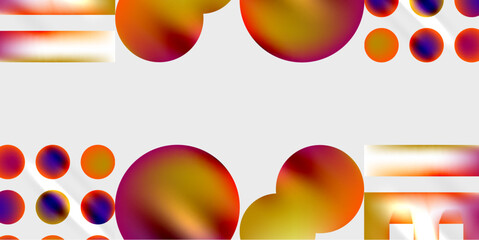 Abstract colorful shapes dominate image. Circles, rectangles blend with warm tones on light background. Minimalist design.