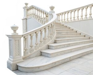 Stairs with white marble balustrades isolated on white background PNG