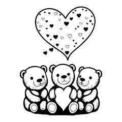Charming trio of teddy bears beneath a heartful of affection, love and fondness