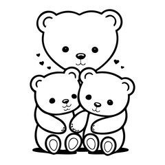 Charming monochrome sketch of a teddy bear family expressing love and togetherness