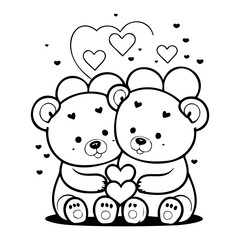 Illustrative artwork featuring two endearing bears surrounded by love heart emblems