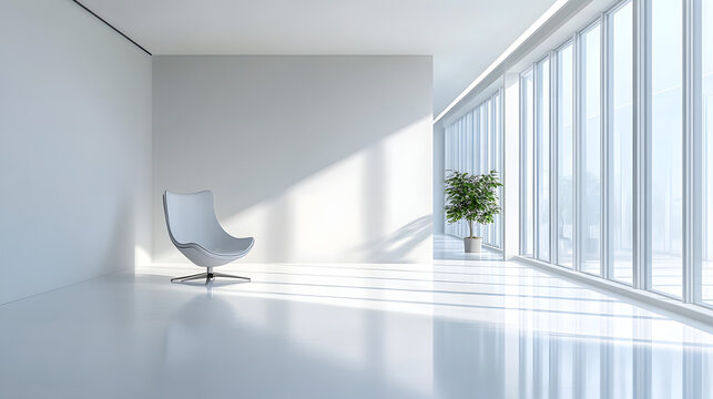 Modern minimalist chair in bright sunlit room clean design serene environment inspirational view