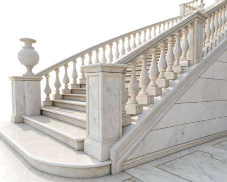 Stairs with white marble balustrades isolated on white background PNG