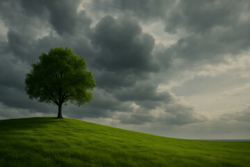 lonely tree on a green field