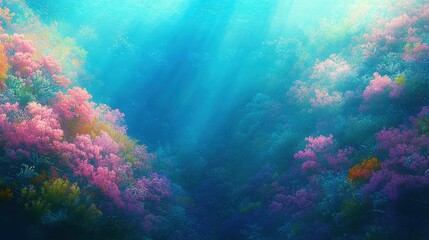 Fototapeta premium Vibrant coral reef teeming with life, bathed in sunlight.