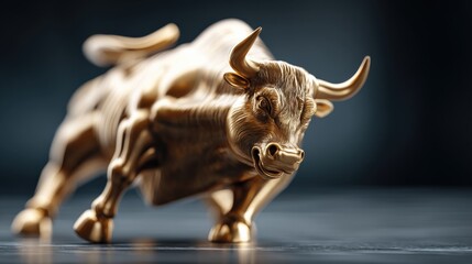 Golden Bull Statue Charging Forward with Motion Blur, Symbolizing Financial Market Surge